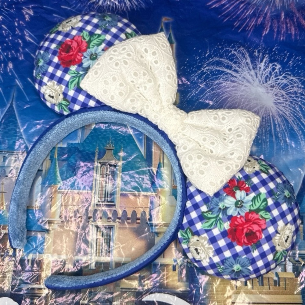 Disney parks gingham plaid floral Minnie Mouse ears